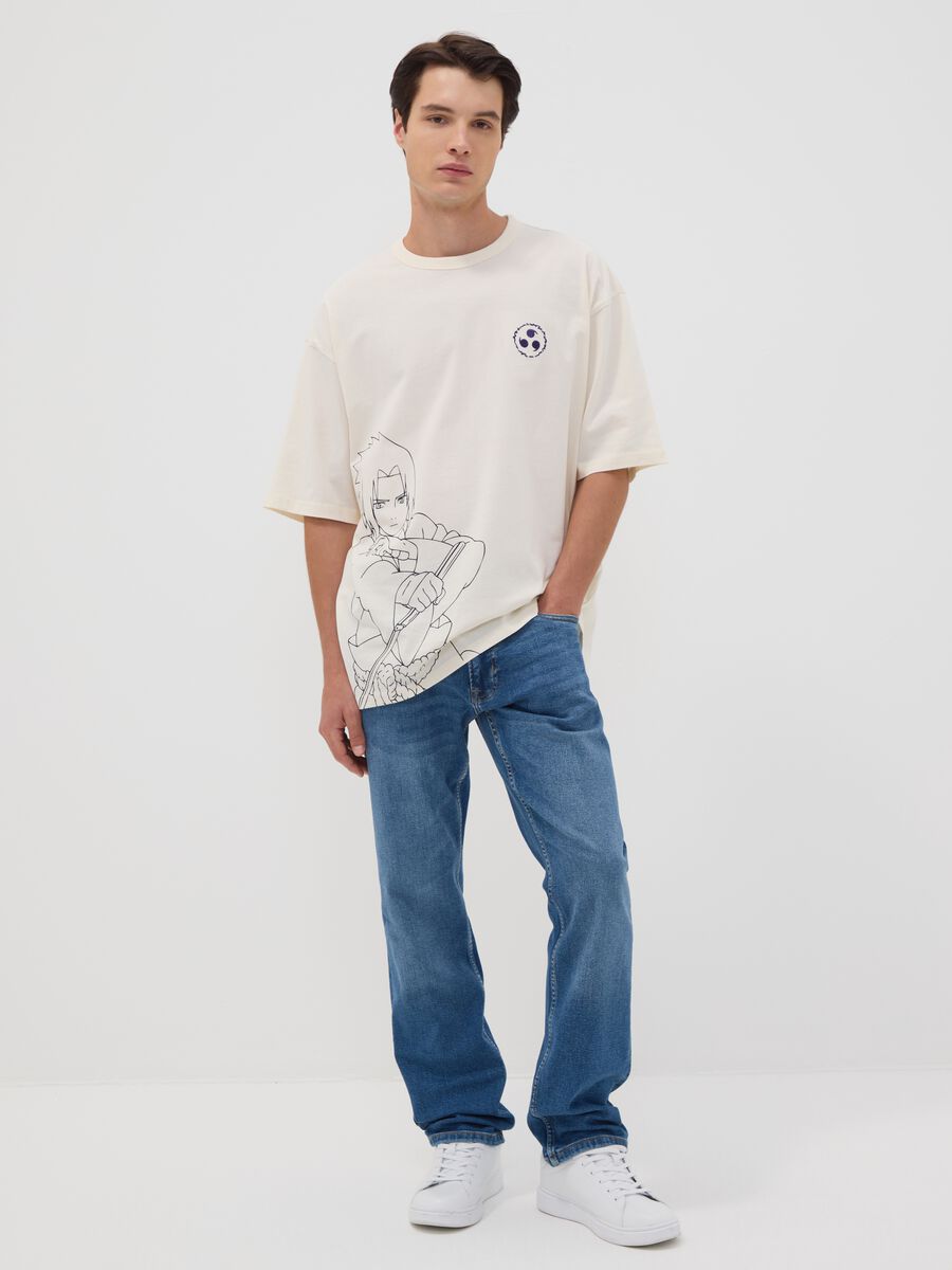 White oversized pure cotton Naruto print T-shirt_1