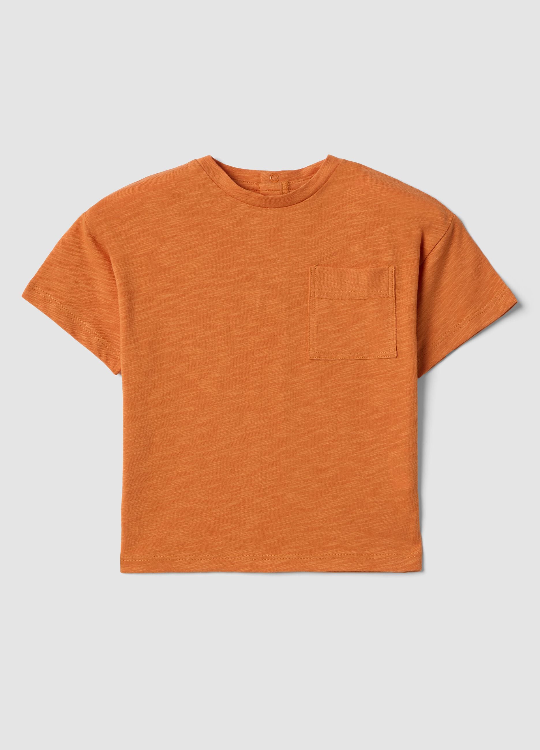 Orange pure cotton children's regular fit T-shirt with pocket