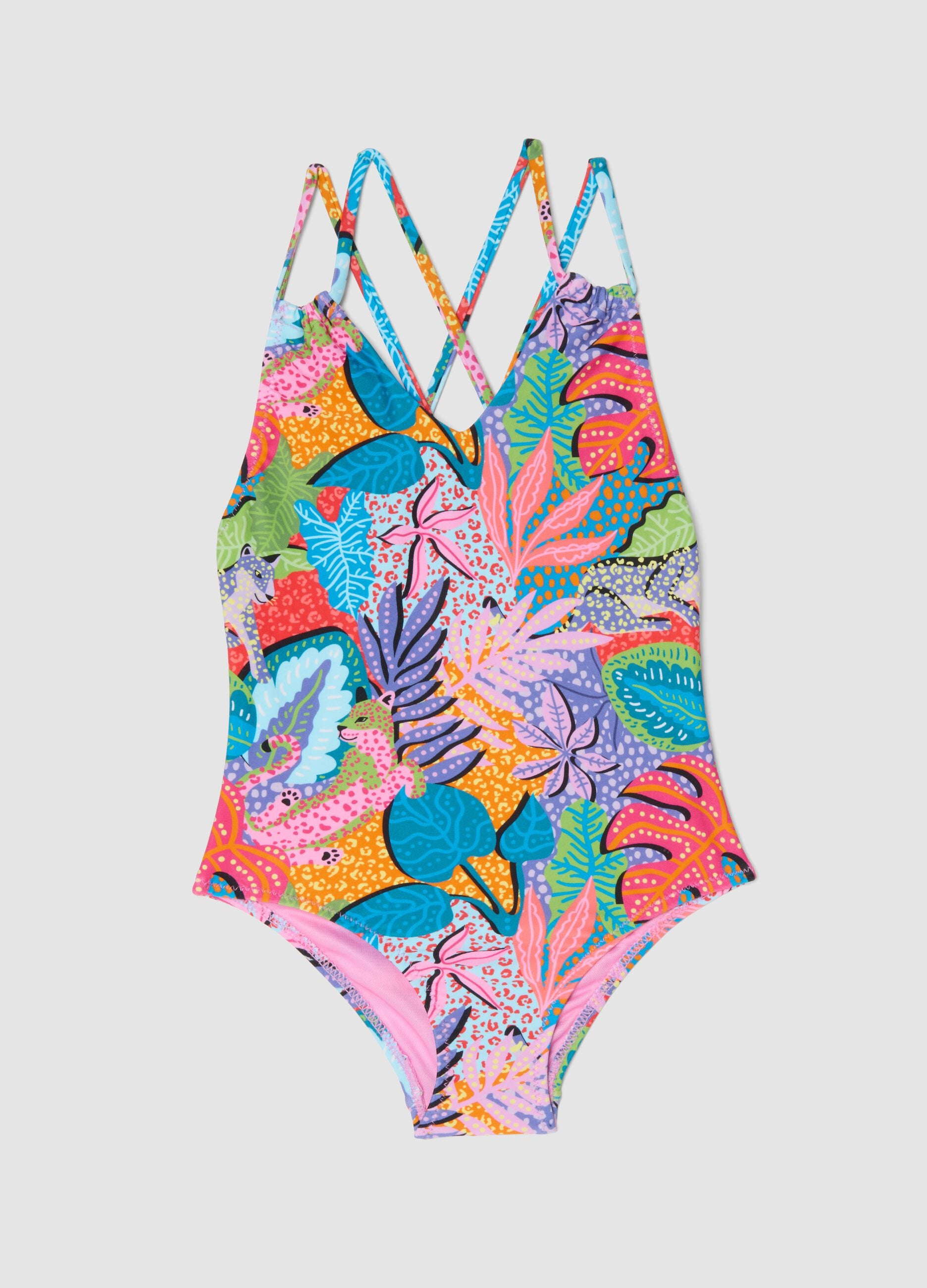 Multicolour stretch fabric swimsuit