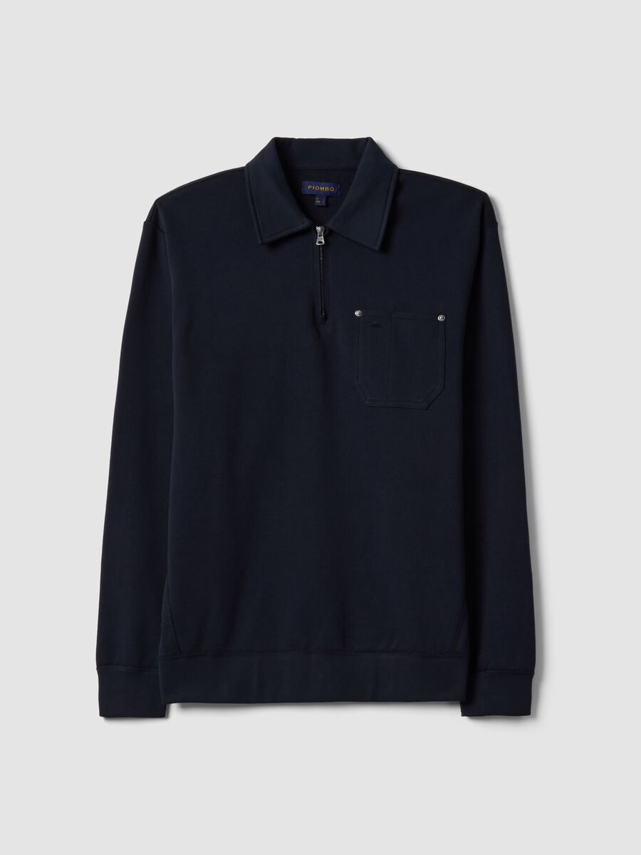 Felpa in puro cotone blu regular fit con mezza zip e colletto_5