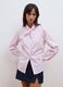 Pink striped stretch cotton shirt with bow, oversized fit_0