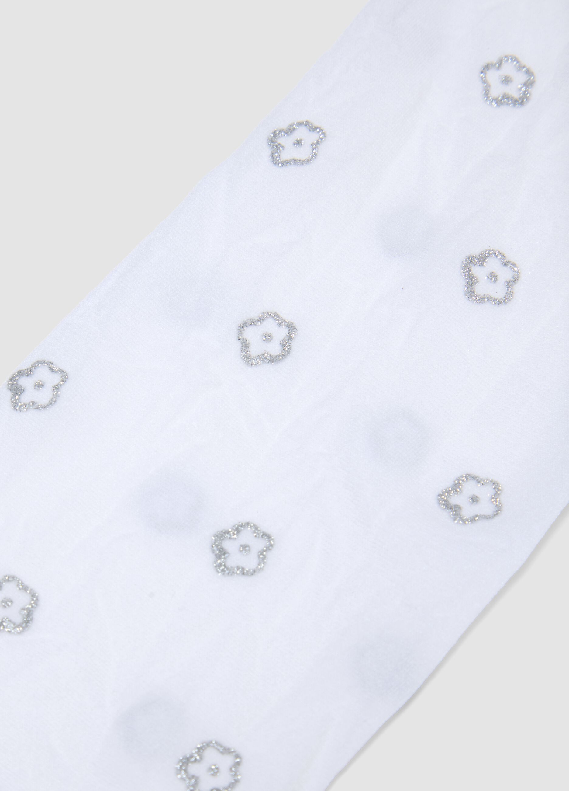 Comfortable white stretchy tights for girls with flowers