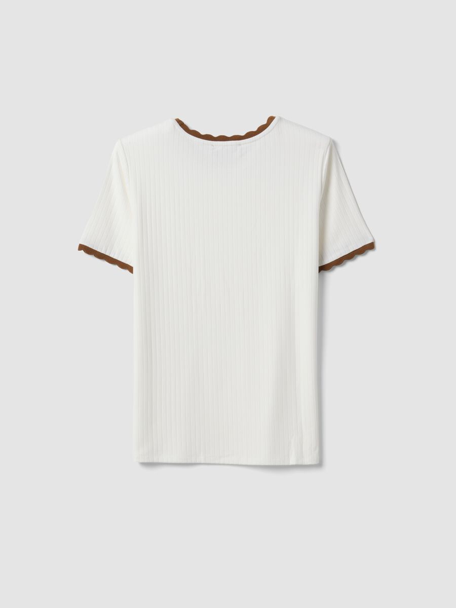 White stretch viscose crew-neck T-shirt with contrast trim_1