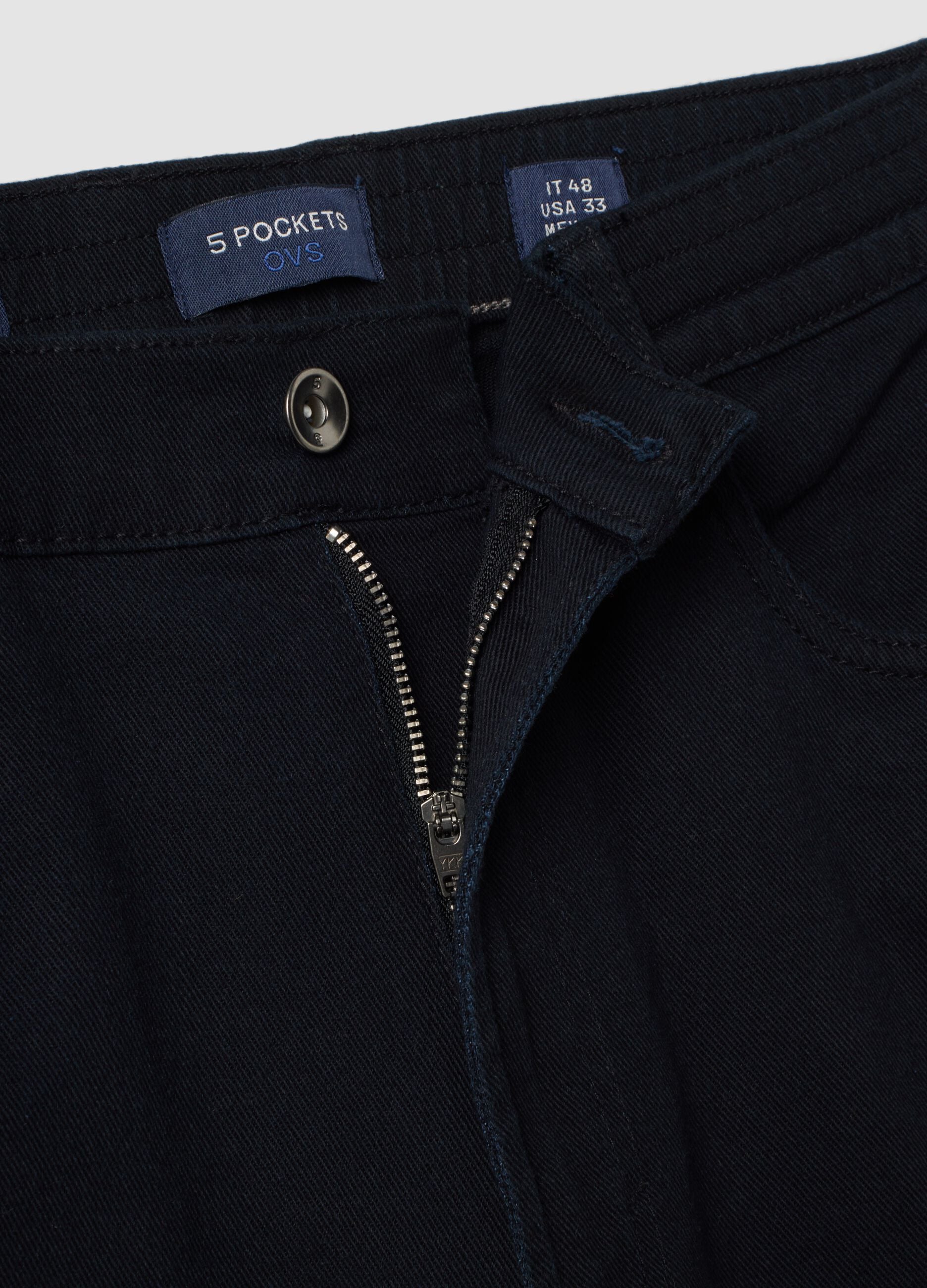Black straight-leg trousers in stretch cotton twill