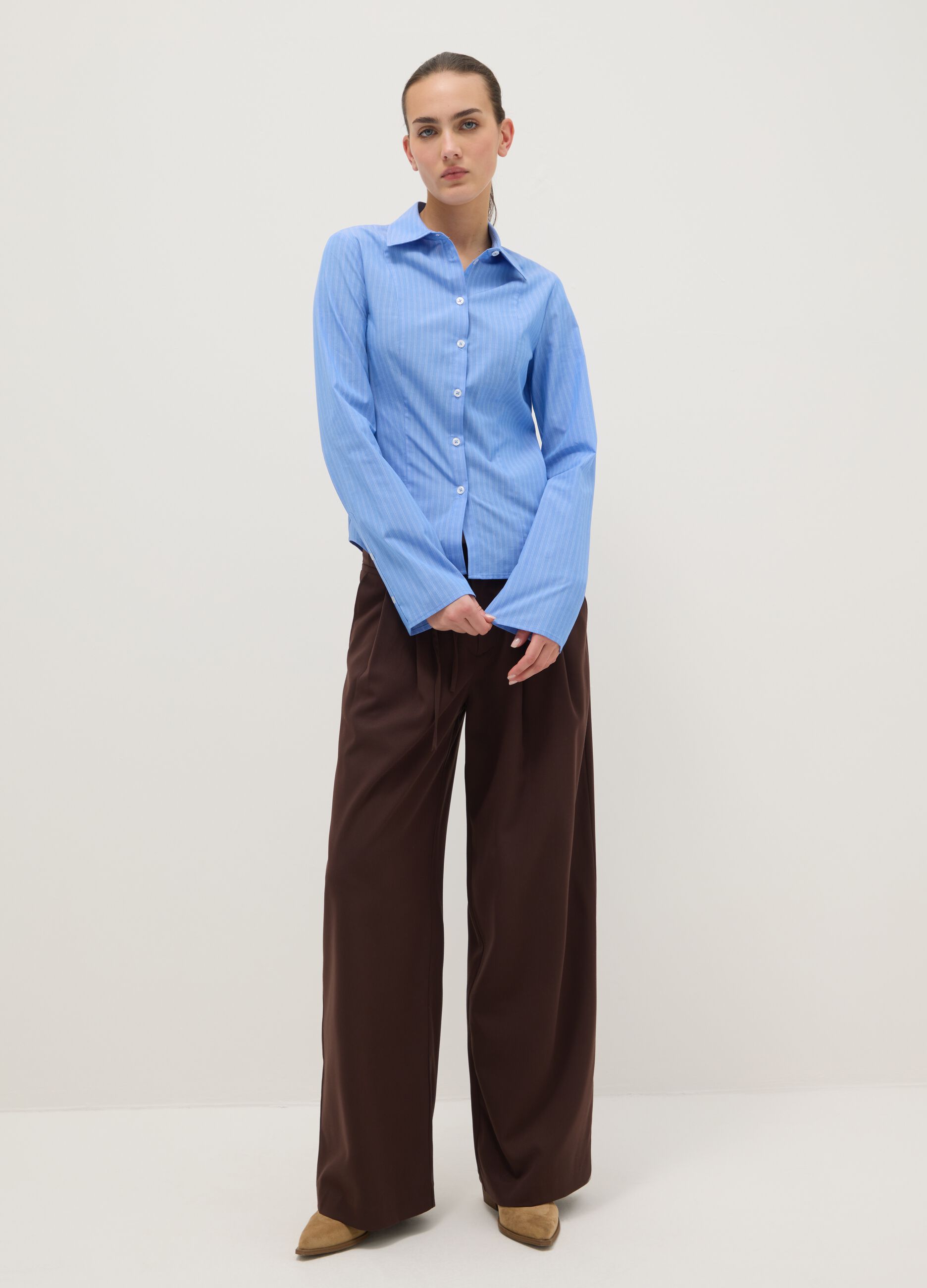 Blue striped pure cotton slim fit shirt