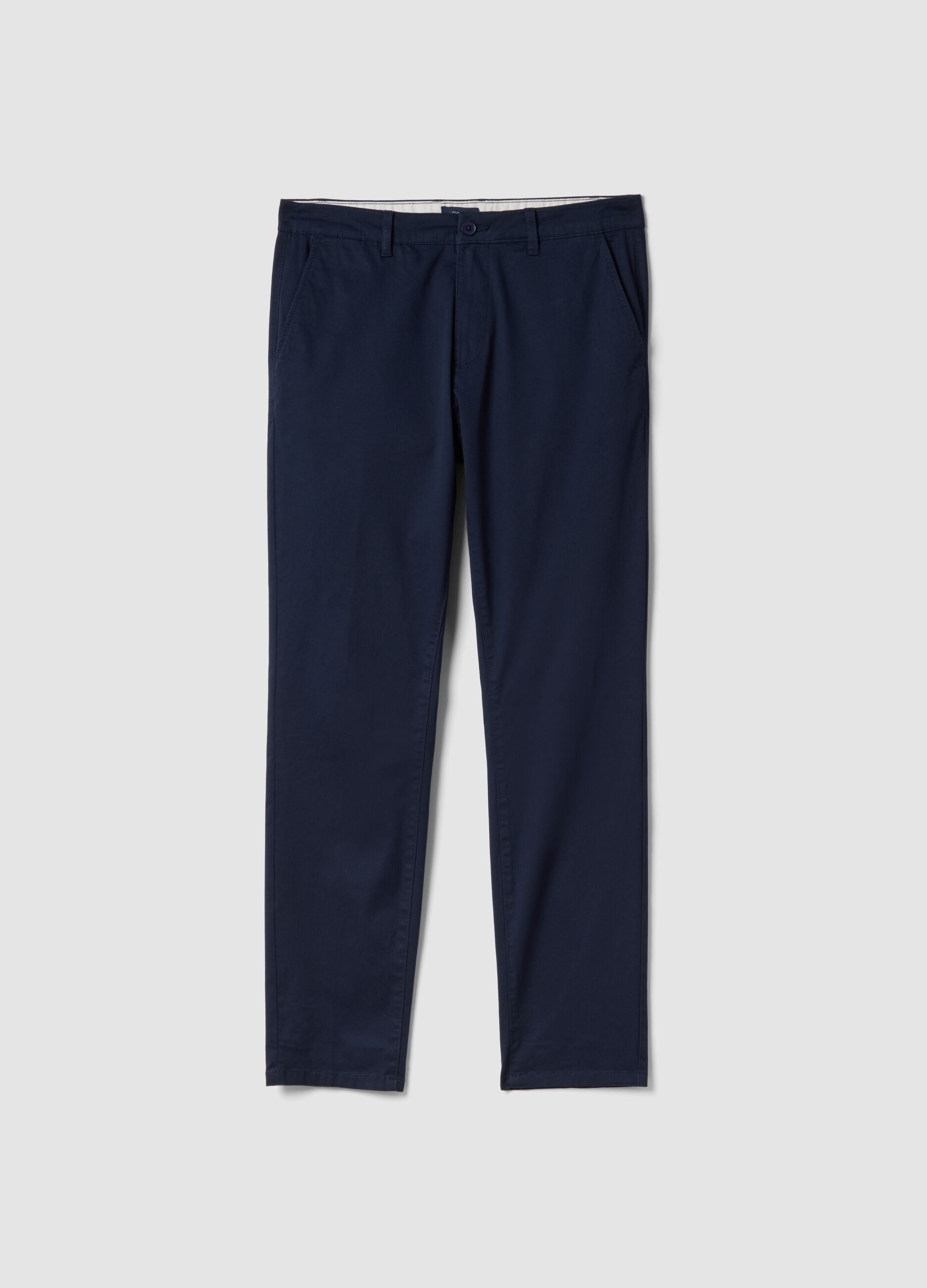 Blue stretchy cotton slim fit chino trousers