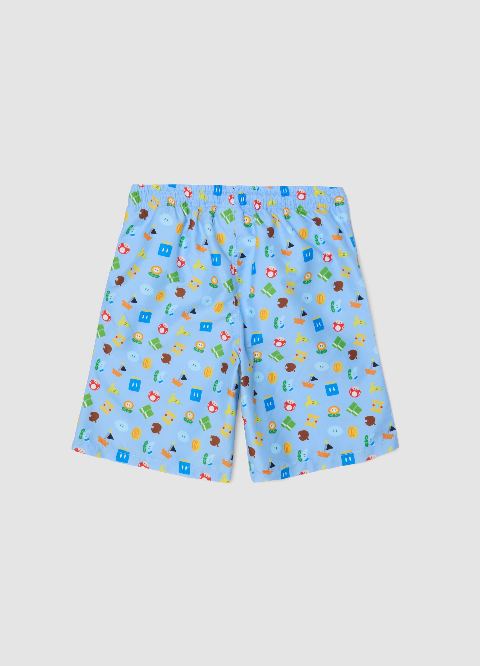 Children's blue swim boxers regular fit with Super Mario prints
