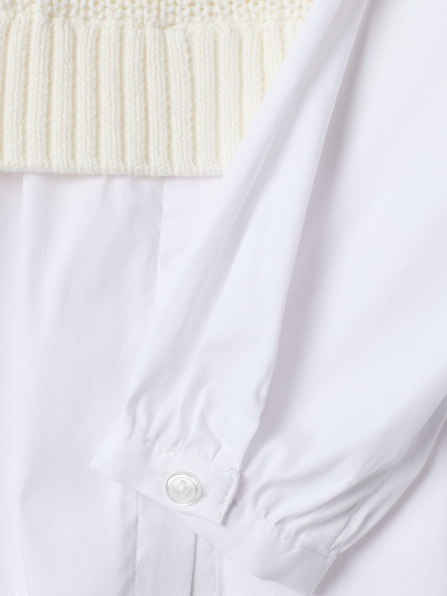 White cotton-blend top with built-in oversized shirt for girls_3