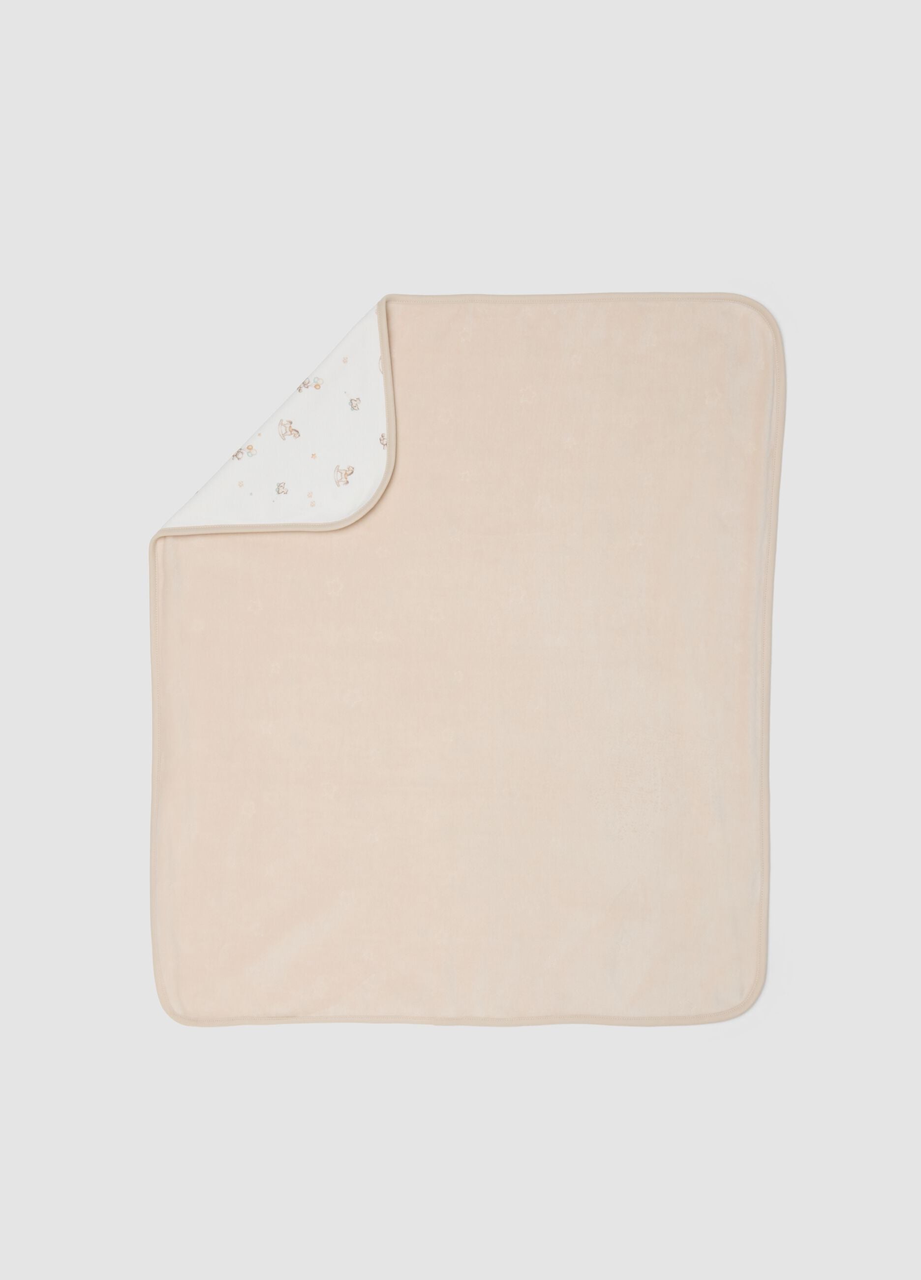 Beige printed organic cotton blend baby blanket