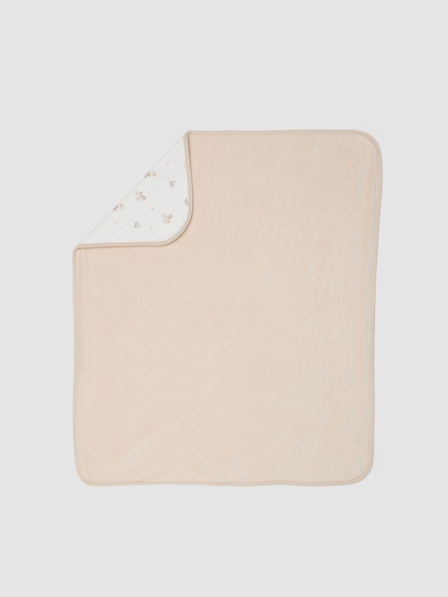 Beige printed organic cotton blend baby blanket_1