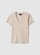 Beige Stretch Cotton Regular Fit T-shirt Deep V_4