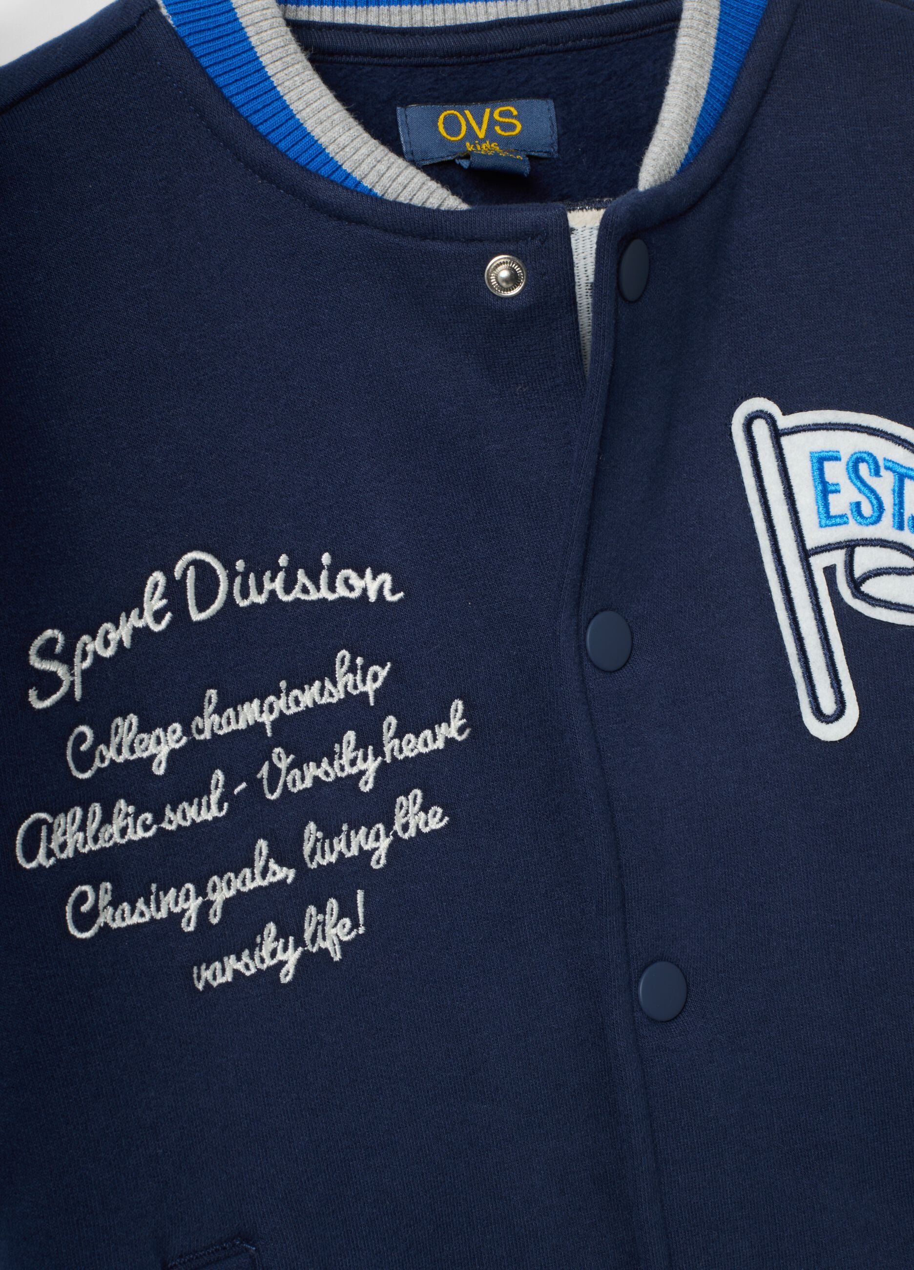Blue cotton-blend crew-neck sweatshirt with oversized college prints