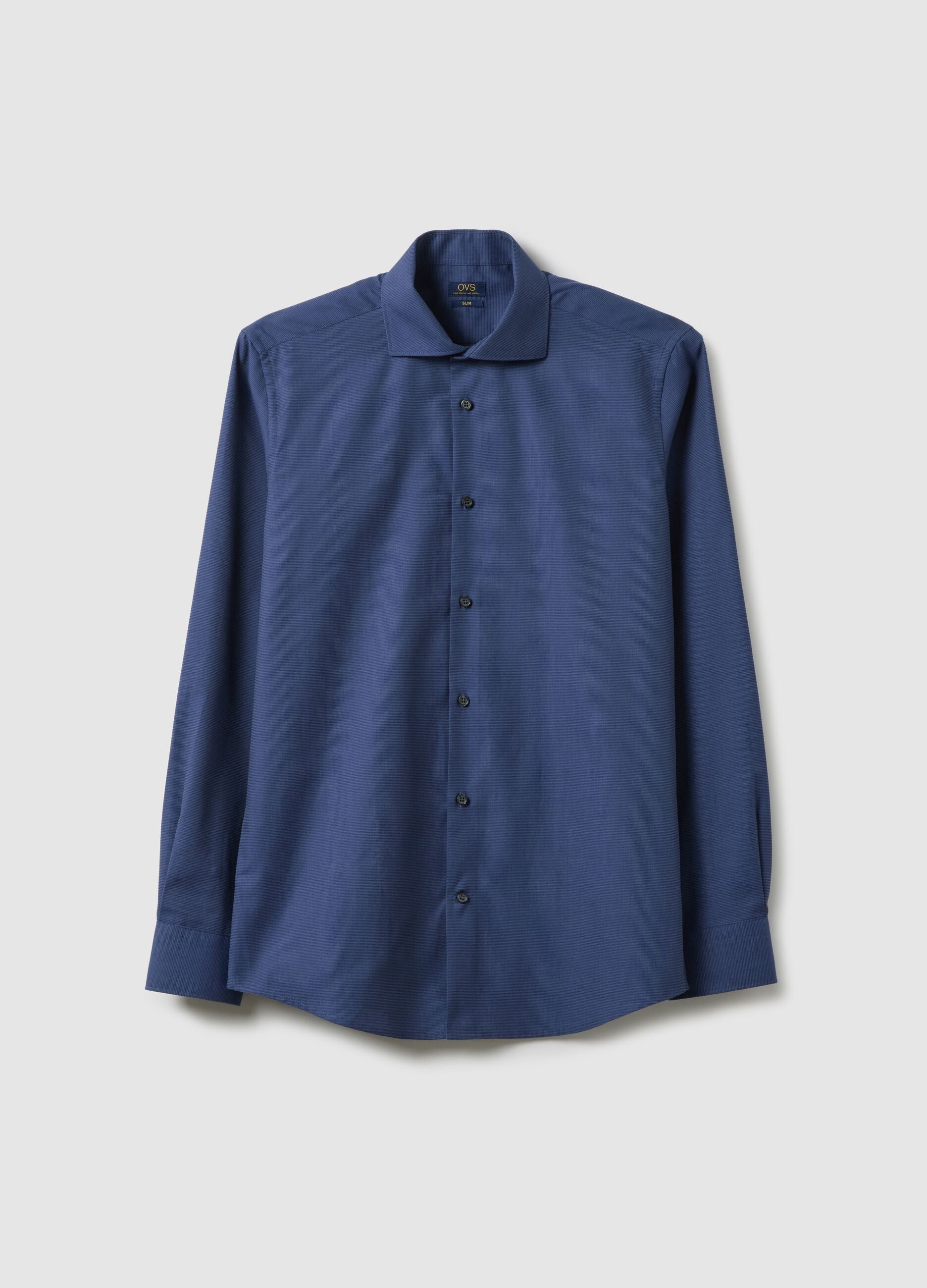 Blue shirt with French collar in pure cotton slim fit
