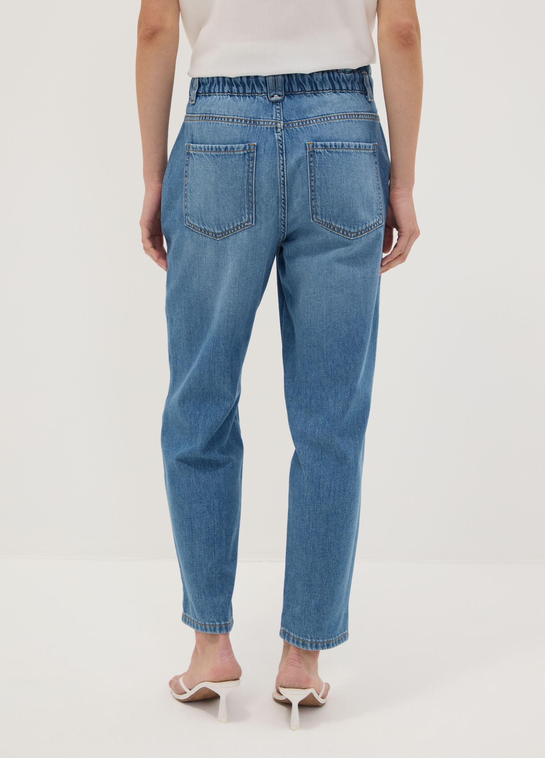Light blue pure cotton denim jeans with paperbag waist, baggy fit