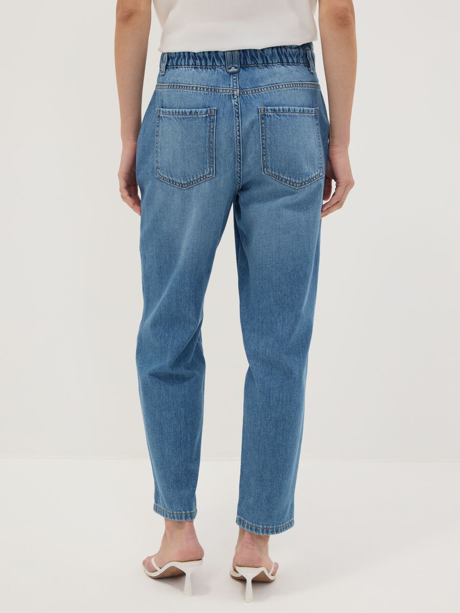 Light blue pure cotton denim jeans with paperbag waist, baggy fit_2