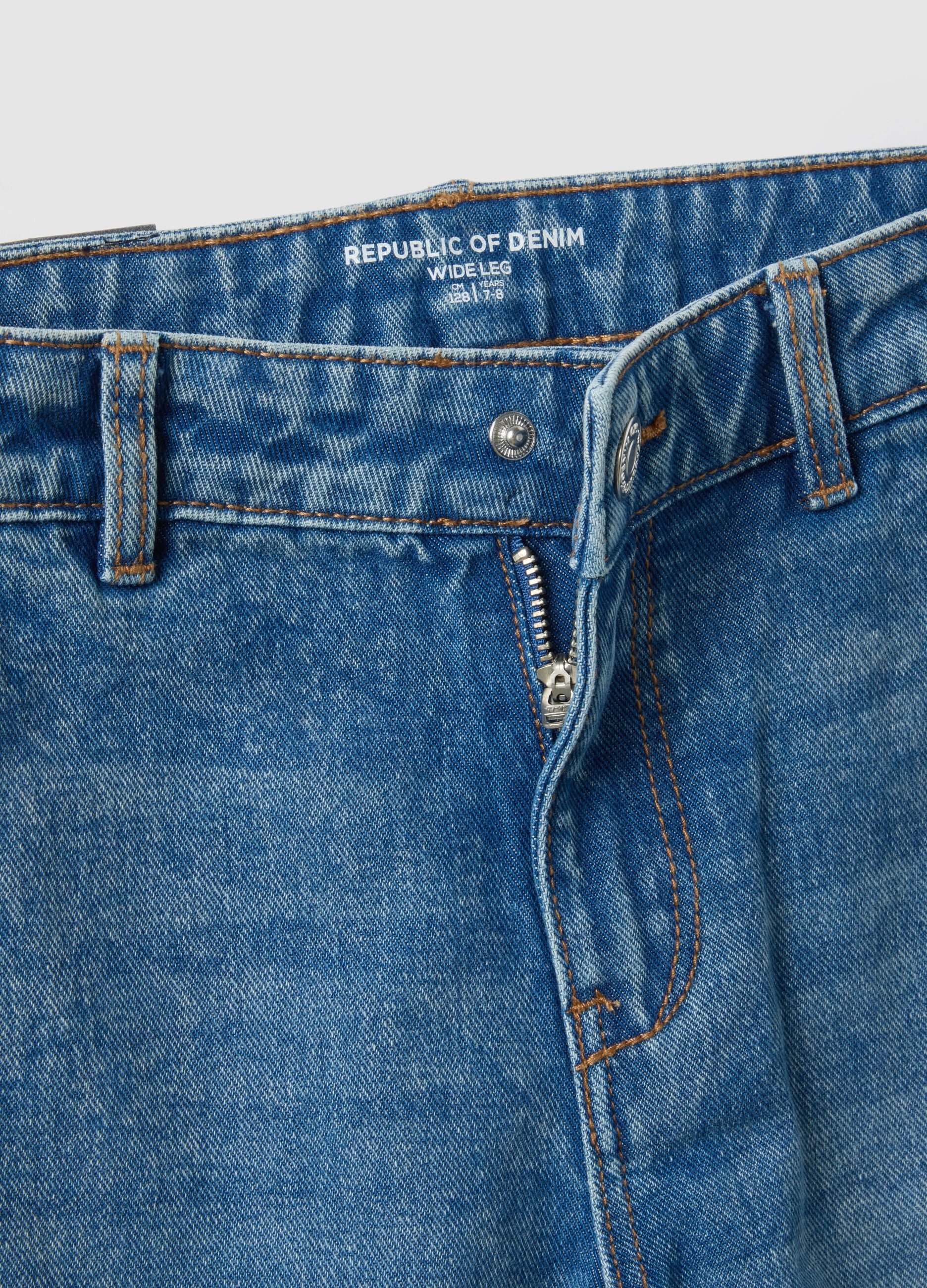 Girls' Wide Leg Blue Pure Cotton Jeans