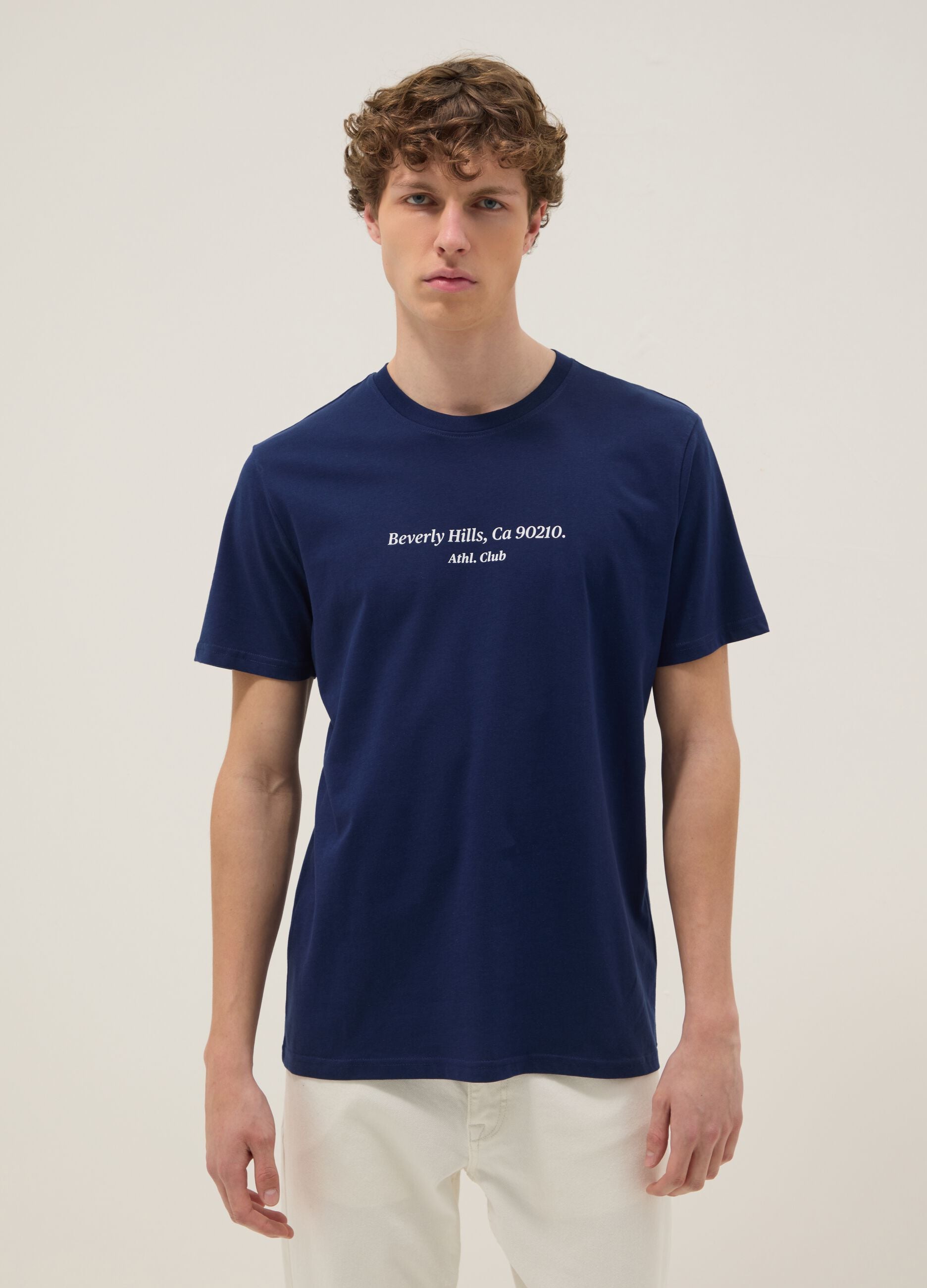 Blue slogan T-shirt in pure cotton, regular fit