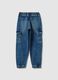 Children's blue cotton-blend cargo jeans regular fit with elastic waist_1