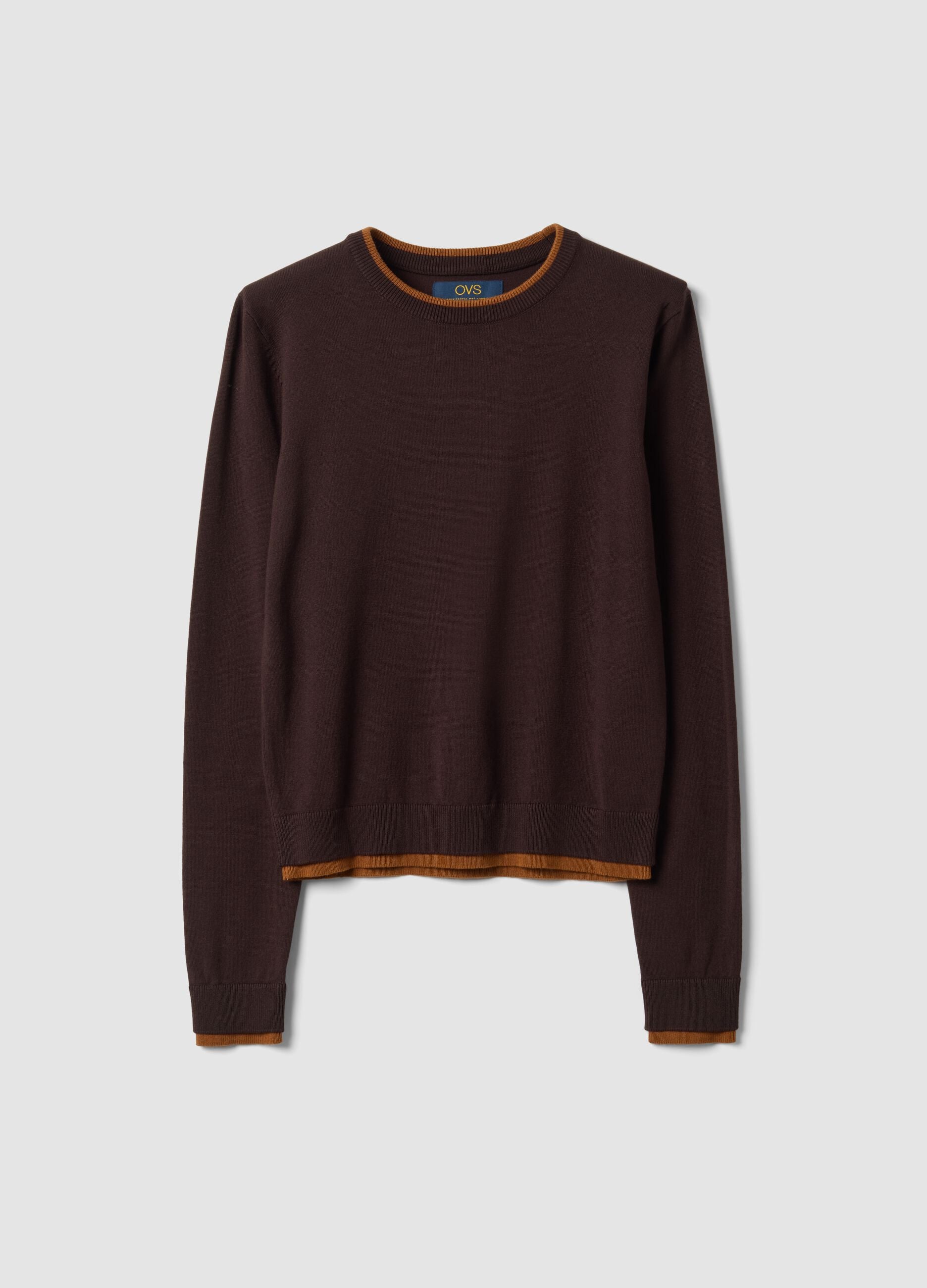 Brown long-sleeved viscose-blend jumper