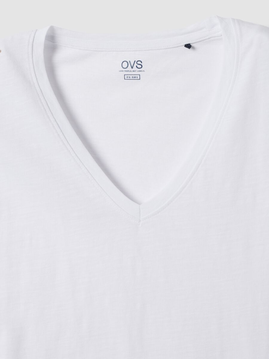 White pure cotton V-neck T-shirt_5