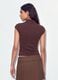 Brown fitted modal and stretch cotton T-shirt with mock neck_2