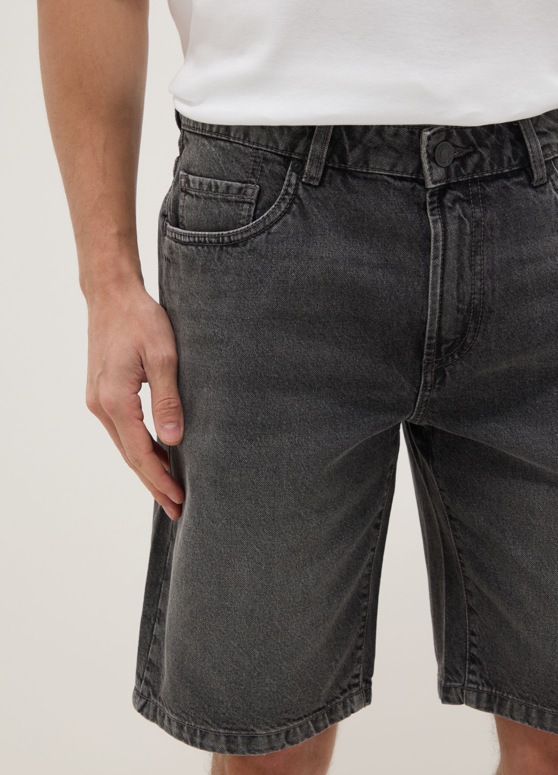 Grey denim Bermuda shorts in pure cotton, regular fit