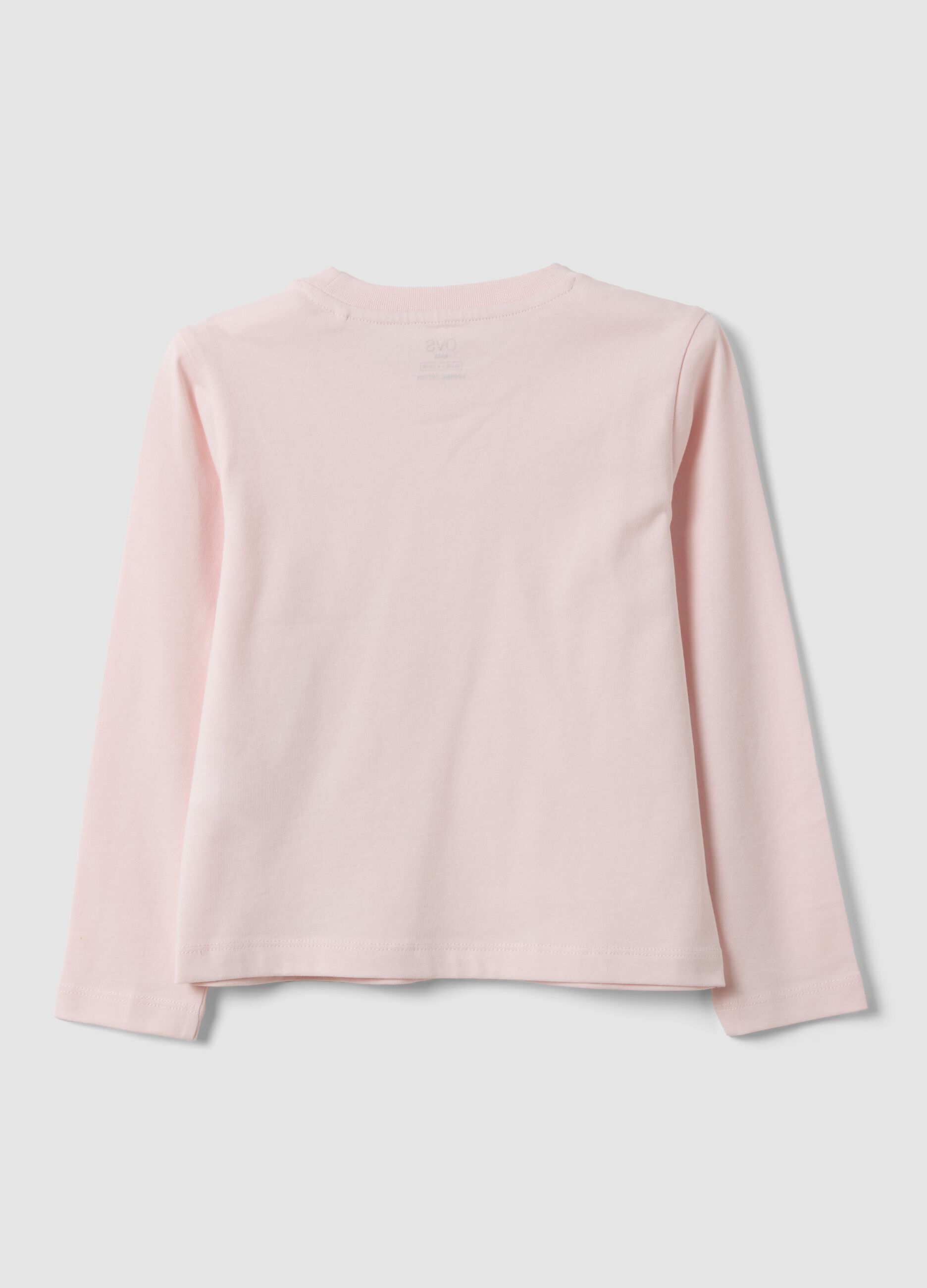 Pink organic cotton T-shirt with kitten print for girls