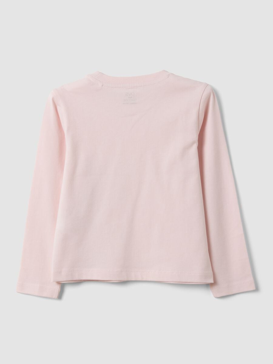 Pink organic cotton T-shirt with kitten print for girls_1