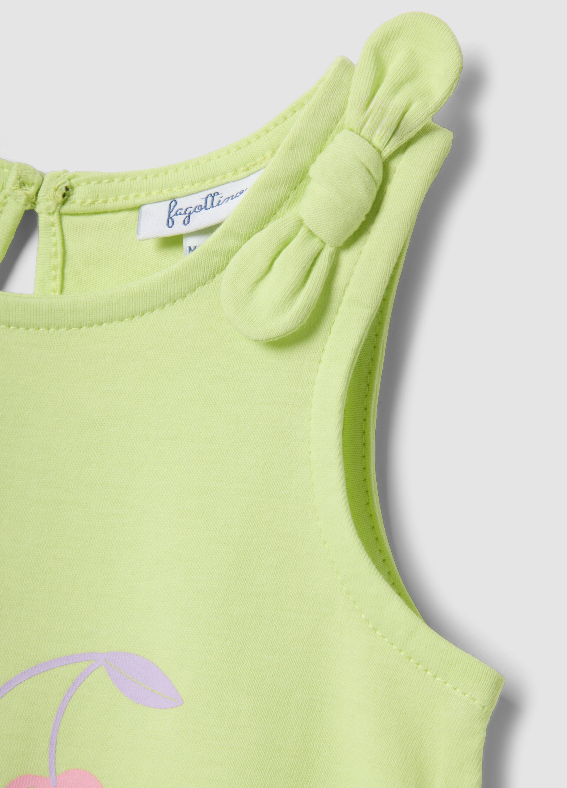 Girls' Regular Fit Green Cotton Vest with Cherries