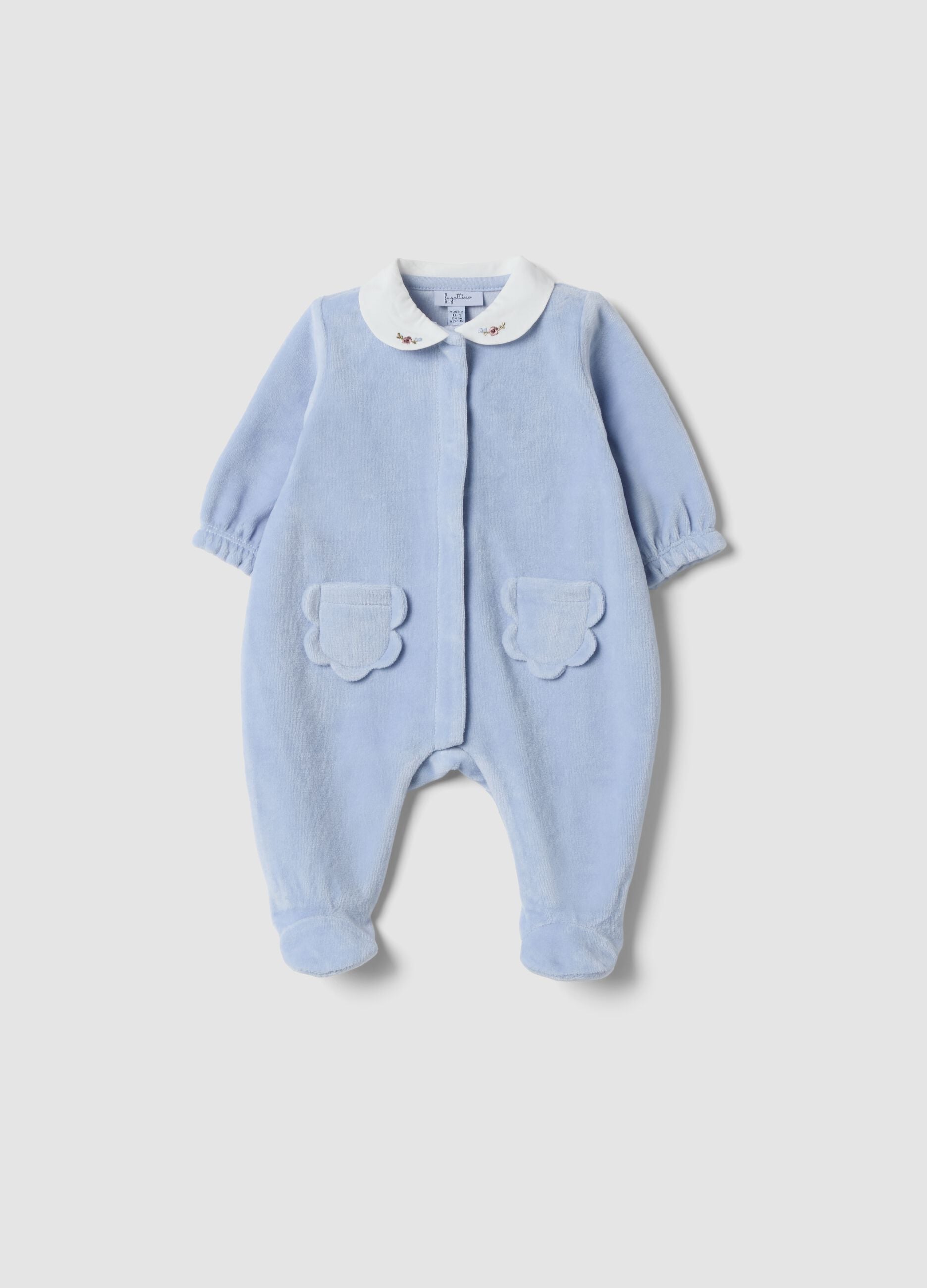 Blue organic cotton-blend sleepsuit with collar