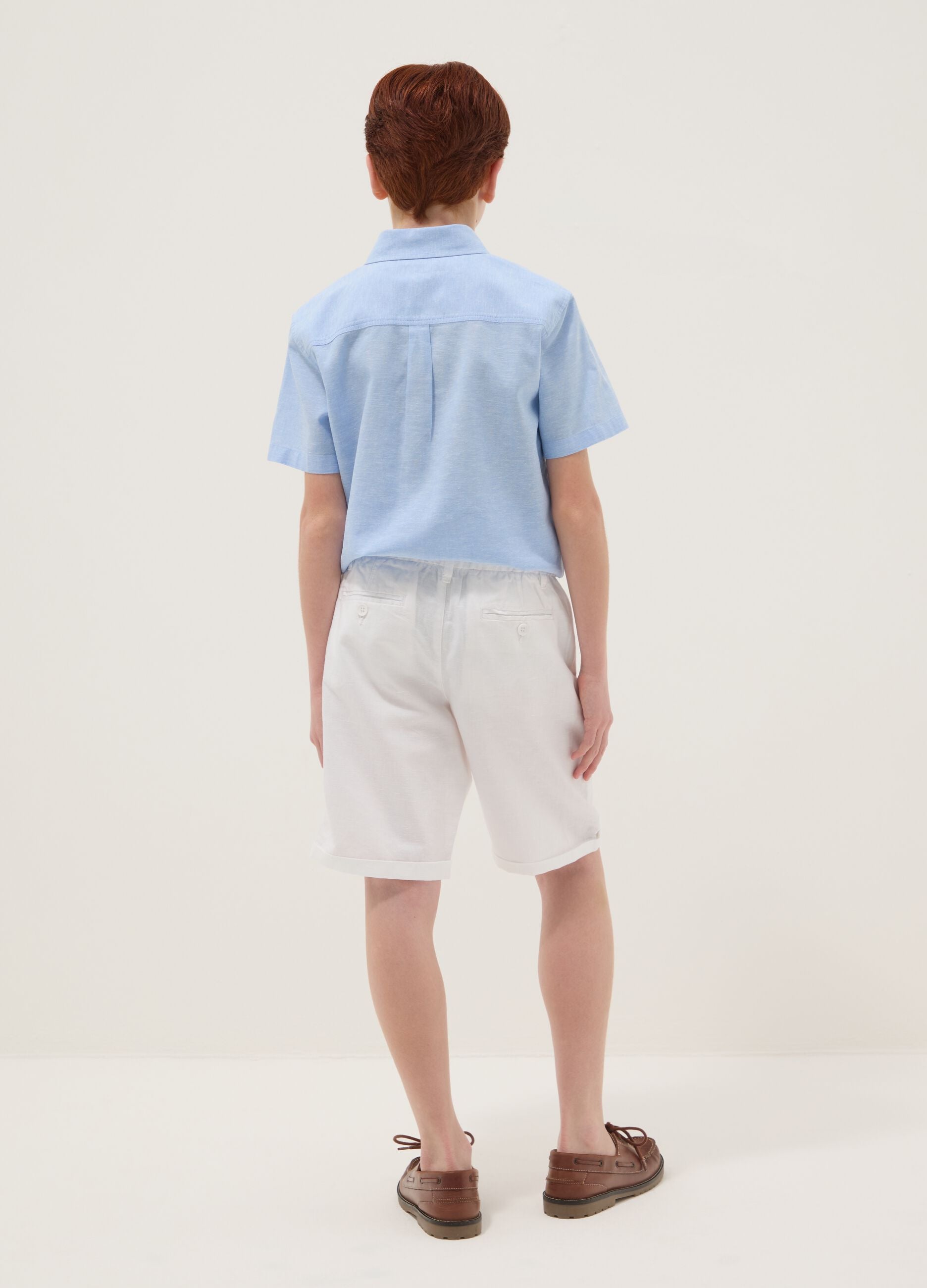 White linen and cotton blend regular-fit shorts for boys