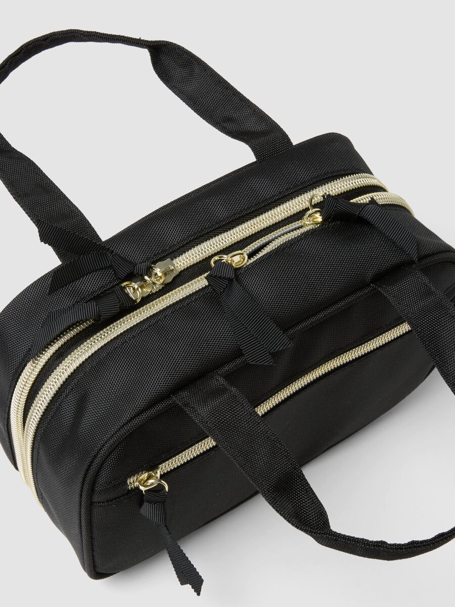 Black toiletry bag with double zip and handles_2