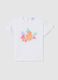 White cotton T-shirt with frills and print_0
