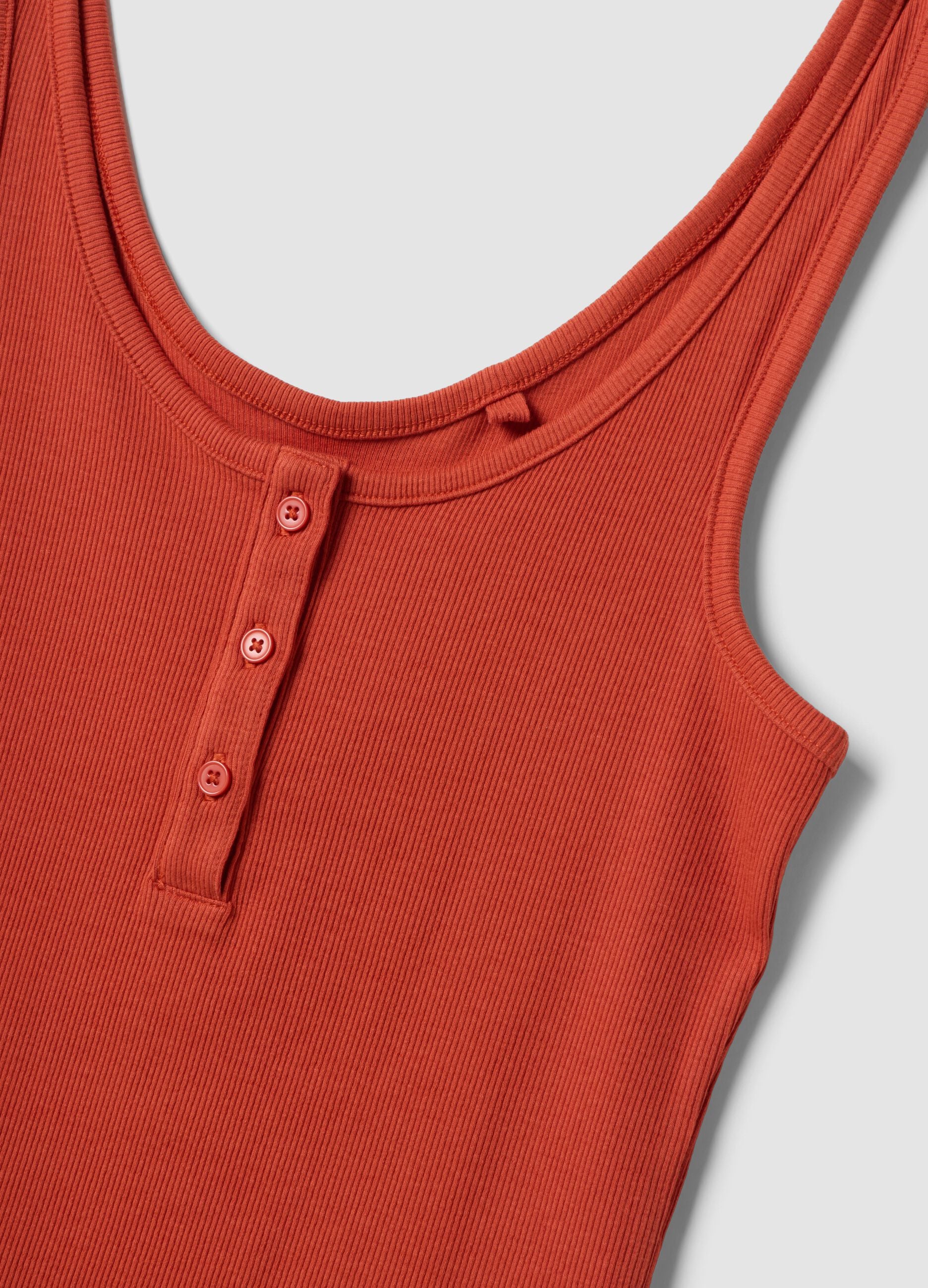 Red stretch cotton buttoned tank top, regular fit