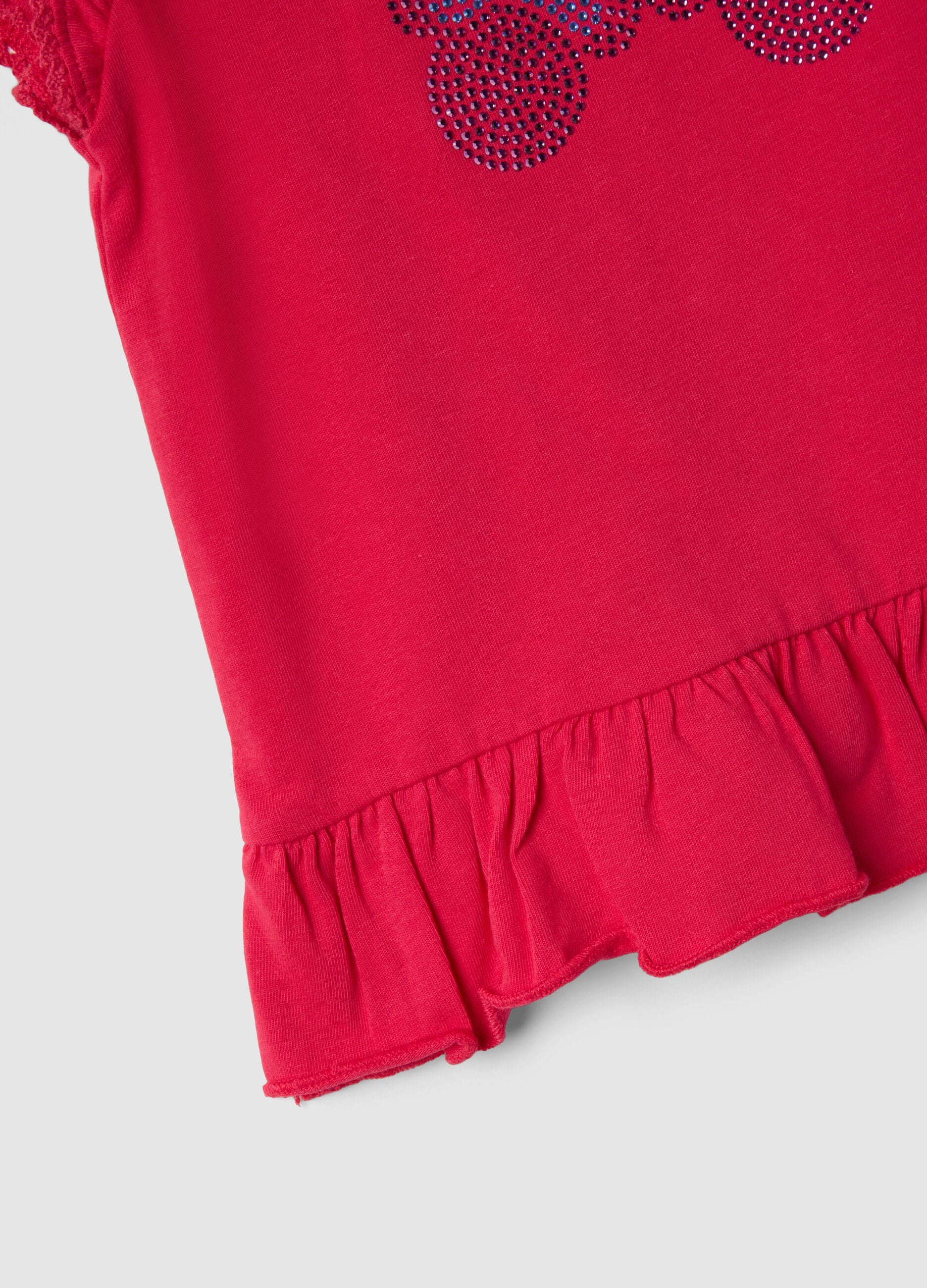 Red stretch cotton T-shirt for girls with Minnie and sequins