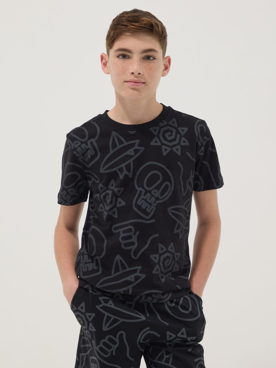 T-shirt nera a maniche corte in puro cotone_0