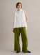 Green pure linen drawstring trousers, straight fit_0