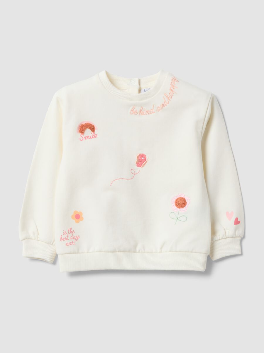 Felpa bianca in cotone elasticizzato con ricami per bimba regular fit_0