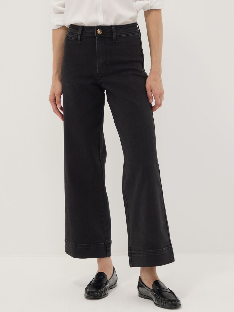 Black wide-leg jeans in stretch cotton_1