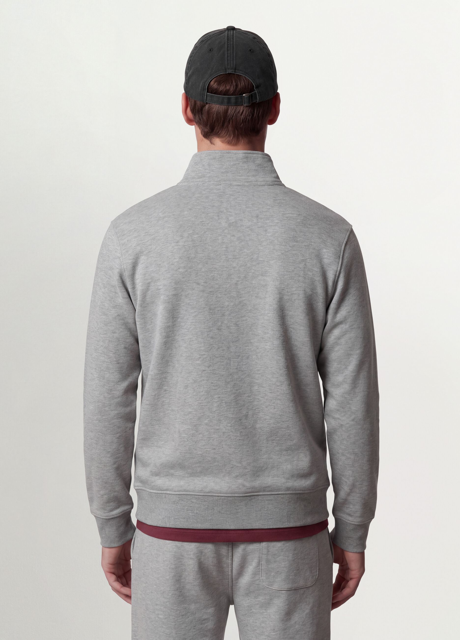 Grey cotton-blend sweatshirt with crew neck and zip, regular fit