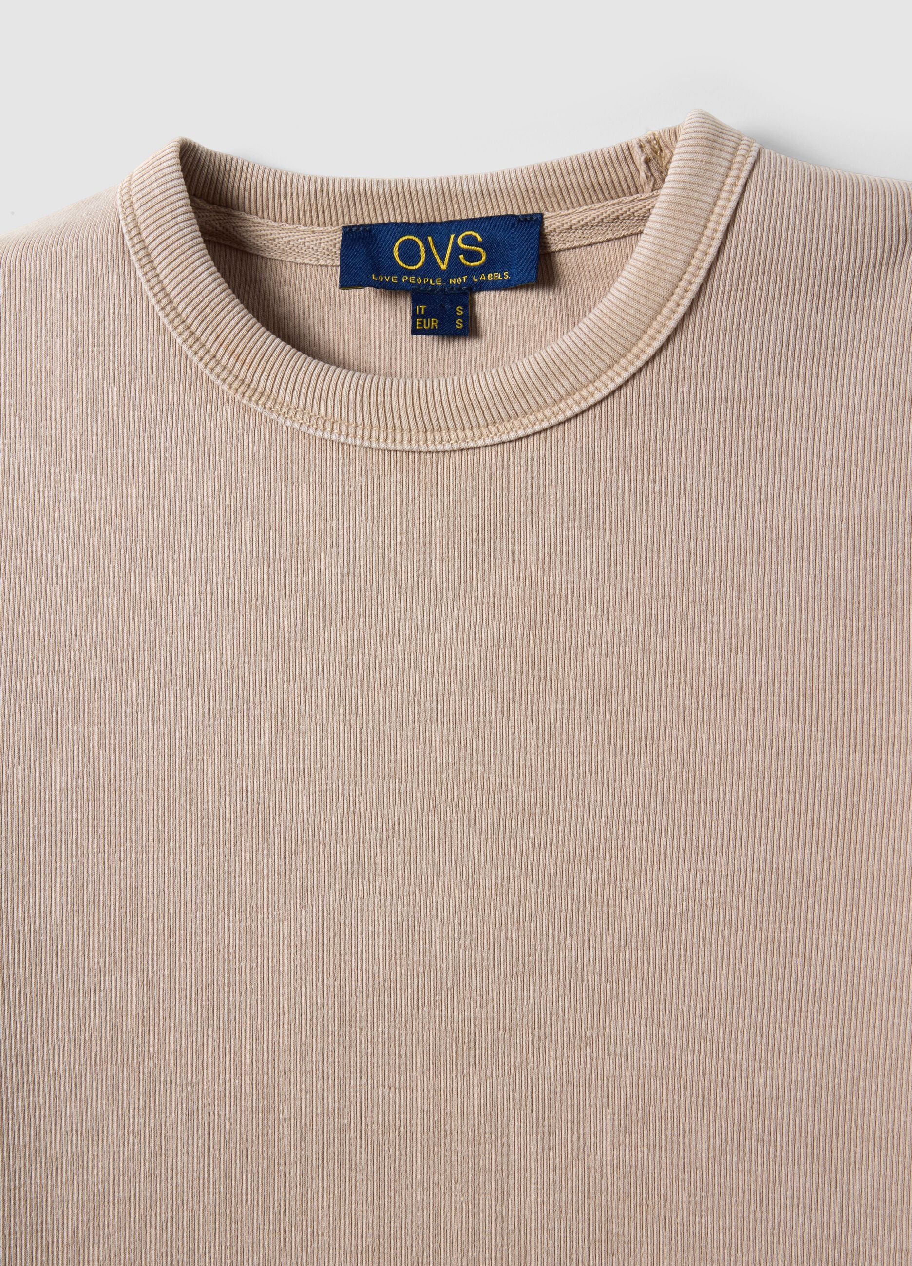 Beige fitted T-shirt in stretch cotton