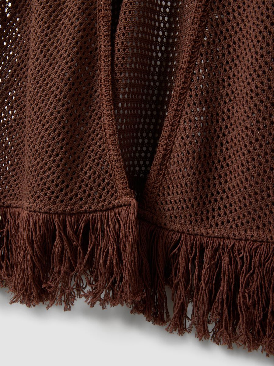Cardigan marrone in crochet di misto viscosa con frange regular fit_5