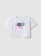 Girls' White Pure Cotton Boxy Fit T-shirt with Beaded Flowers_0