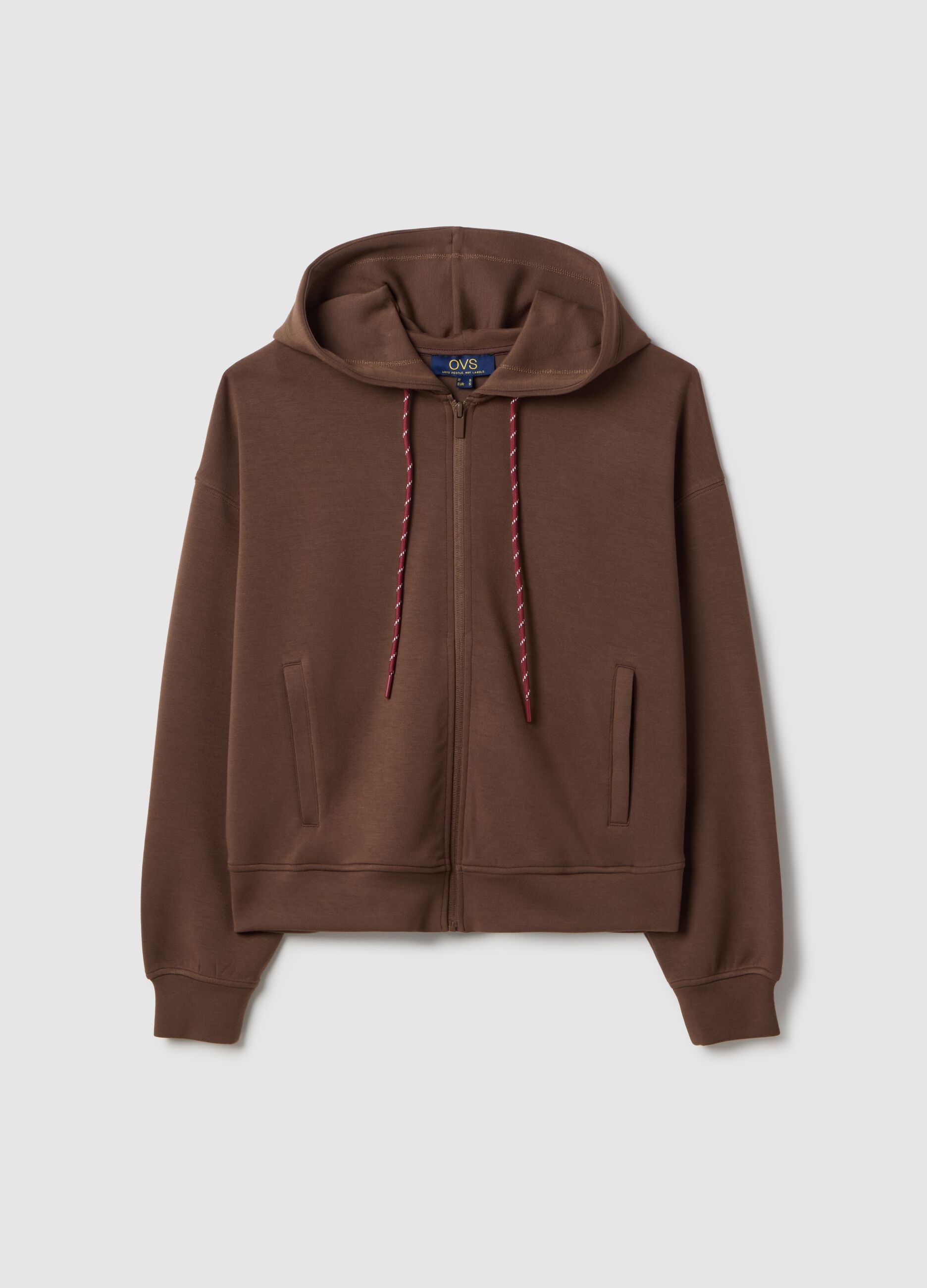 Brown modal blend regular fit hoodie with full zip