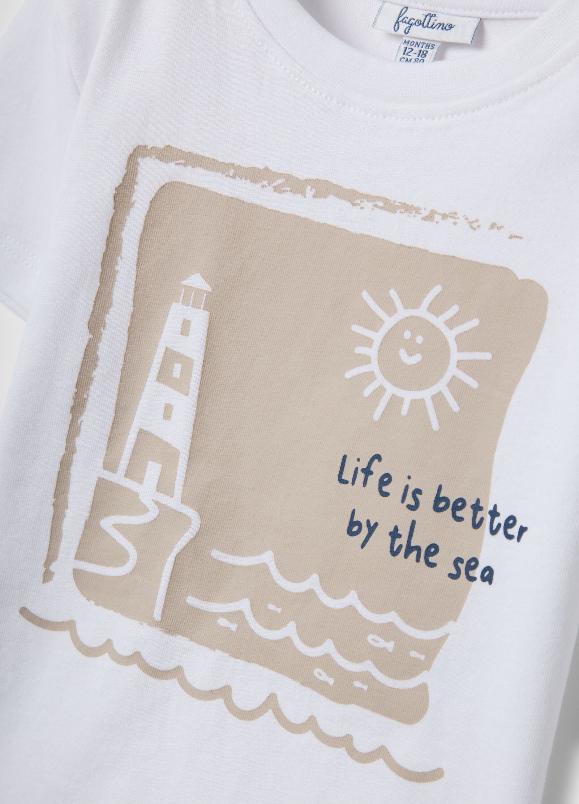 White pure organic cotton printed regular-fit T-shirt for baby boy