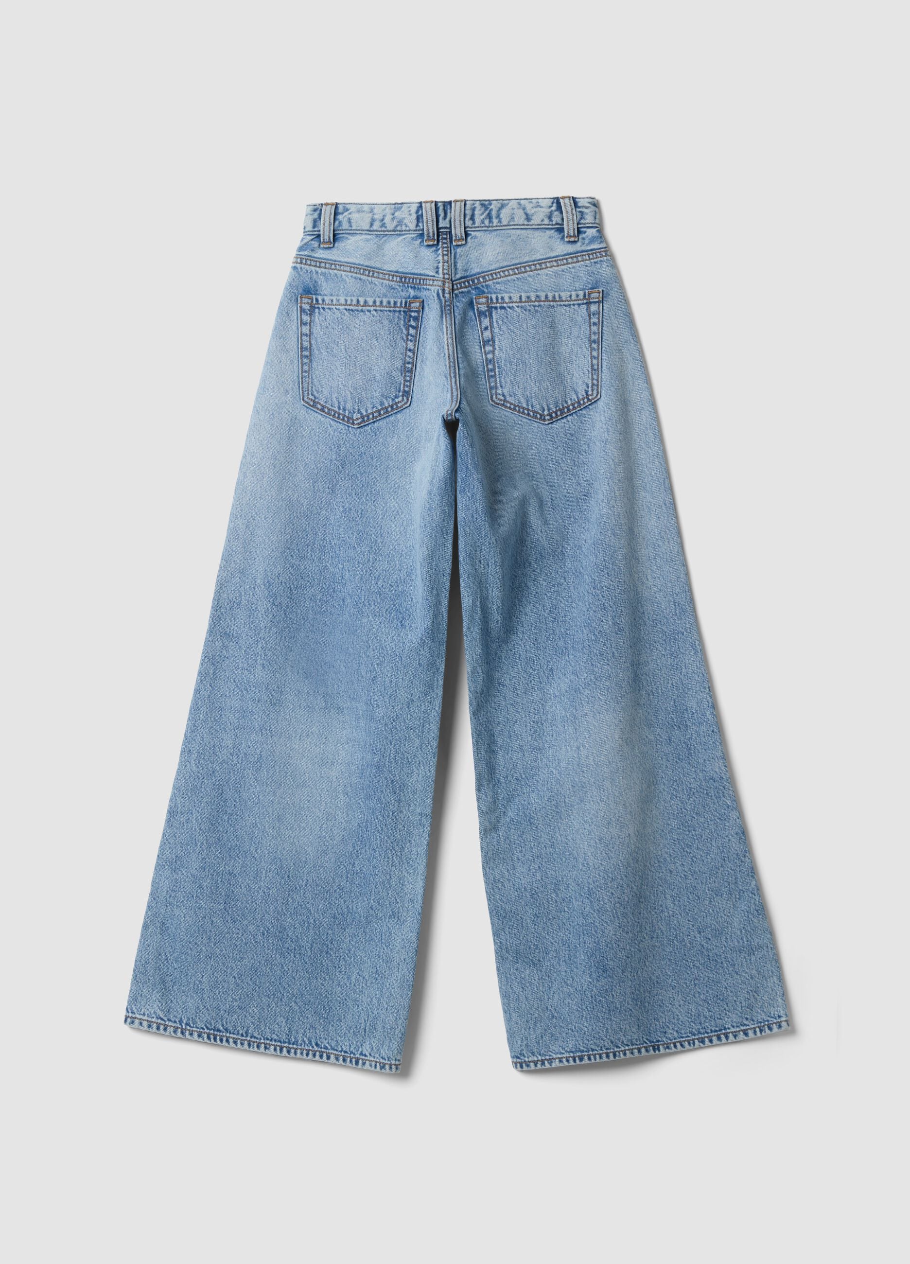 Light blue pure cotton super wide-leg jeans