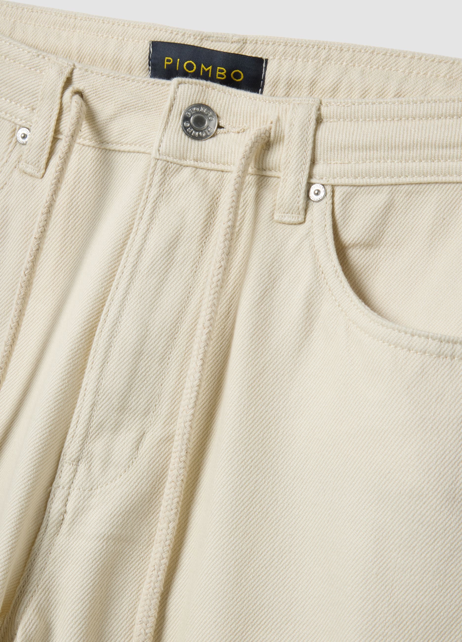 White pure cotton straight-fit trousers with drawstring