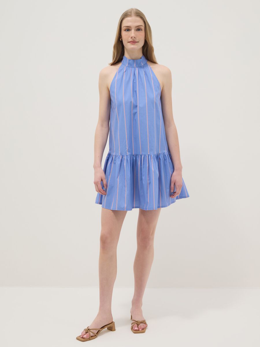 Sky blue pure cotton dress with high neck_1