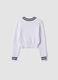 White V-neck viscose-blend jumper with striped trims for girls_4