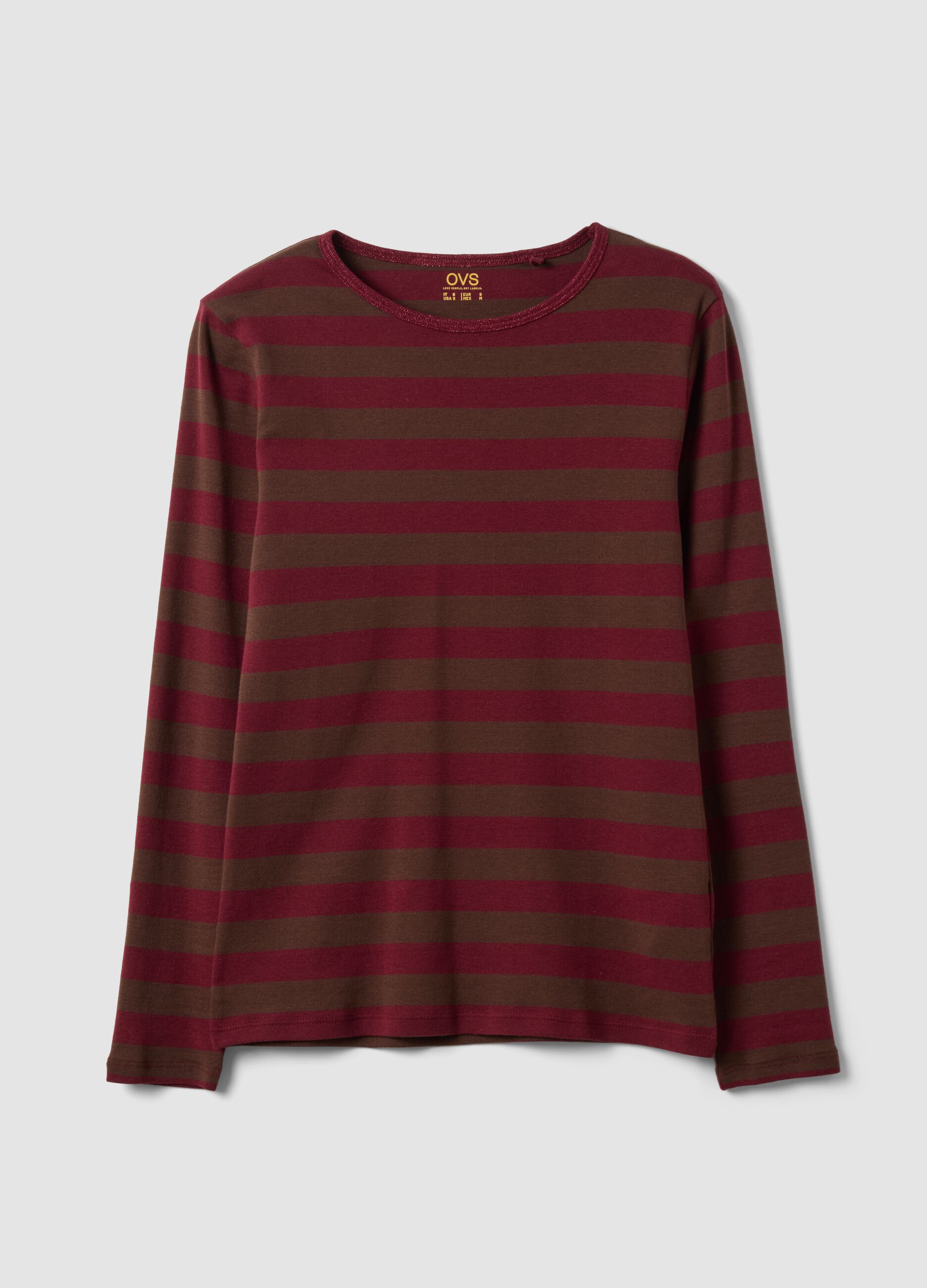 Brown striped pure cotton crew-neck T-shirt